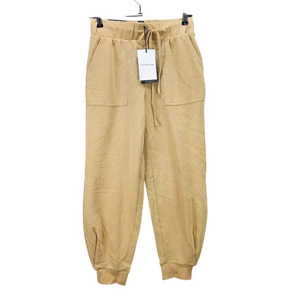 Womens Who What Wear Tan Sweatpants Joggers Mid Rise Drawstring Pockets Size XS